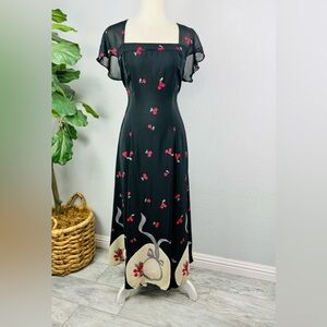 Vintage Bonnie Strauss 1980S CHERRY AND SUNHAT PRINT DRESS
